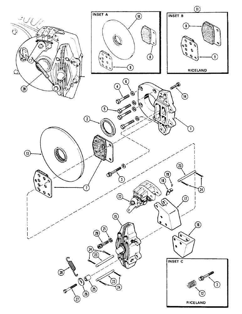 Схема запчастей Case IH 1175 - (121A) - CALIPER BRAKE ASSEMBLY, USED PRIOR TO TRACTOR SERIAL NUMBER 8715247 (07) - BRAKES