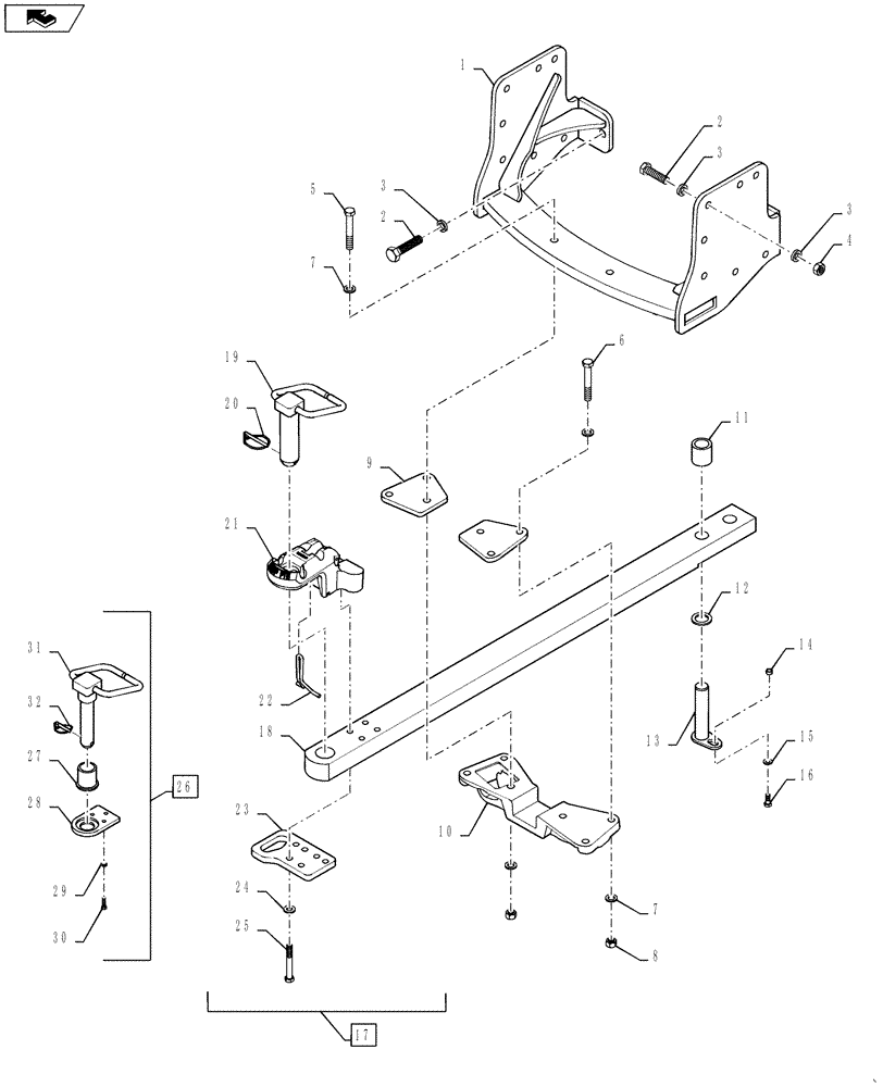 Схема запчастей Case IH QUADTRAC 500 - (37.100.03) - DRAWBAR - CATEGORY 5, WITHOUT THREE POINT HITCH (37) - HITCHES, DRAWBARS & IMPLEMENT COUPLINGS