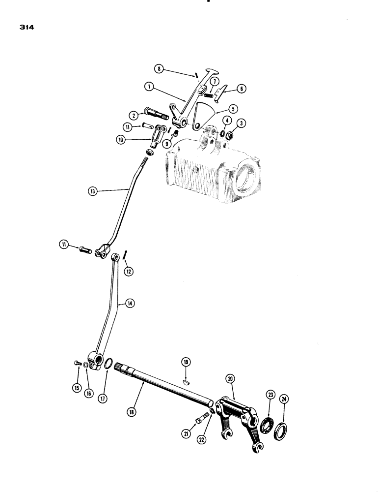Схема запчастей Case IH 830-SERIES - (314) - P.T.O CONTROL LINKAGE (06) - POWER TRAIN
