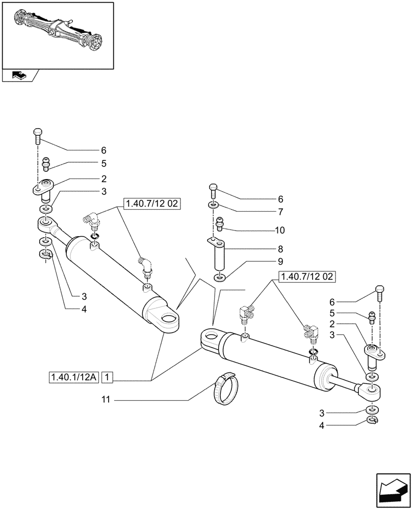 Схема запчастей Case IH PUMA 140 - (1.40.7/12[01]) - (CL.4) SUSPENDED FRONT AXLE W/MULTI-PLATE DIFF. LOCK, ST. SENSOR AND BRAKES - CYLINDERS (VAR.330430) (04) - FRONT AXLE & STEERING