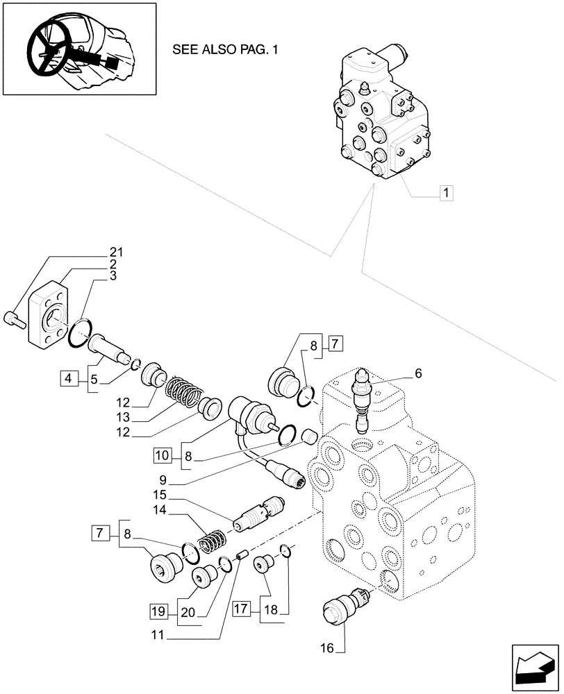 Схема запчастей Case IH MAXXUM 110 - (1.95.5/03B[01]) - VALVE - BREAKDOWN (VAR.330631-332631-336631-331658) (10) - OPERATORS PLATFORM/CAB