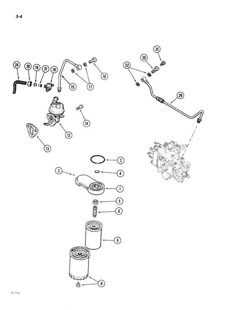 Схема запчастей Case IH 2096 - (3-004) - FUEL FILTER AND LIFT PUMP, 6TA-590 ENGINE (03) - FUEL SYSTEM