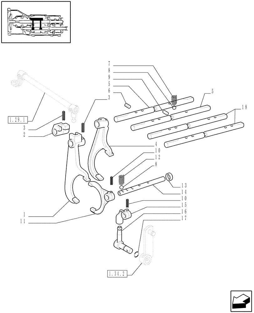 Схема запчастей Case IH JX65 - (1.29.0) - INNER CONTROLS - ROD AND FORK (03) - TRANSMISSION