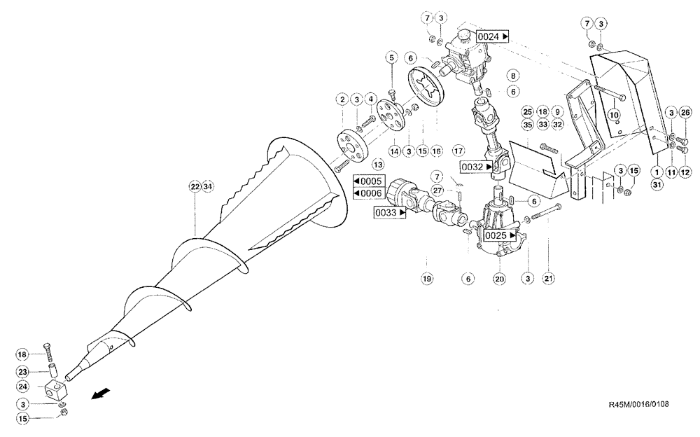Схема запчастей Case IH RU450 - (0016) - LAID MAIZE AUGER (58) - ATTACHMENTS/HEADERS