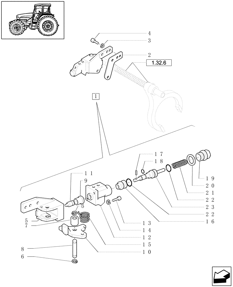 Схема запчастей Case IH JX1080U - (1.95.6[02]) - DIFFENTIAL LOCK CONTROL - CONTROL VALVE (10) - OPERATORS PLATFORM/CAB