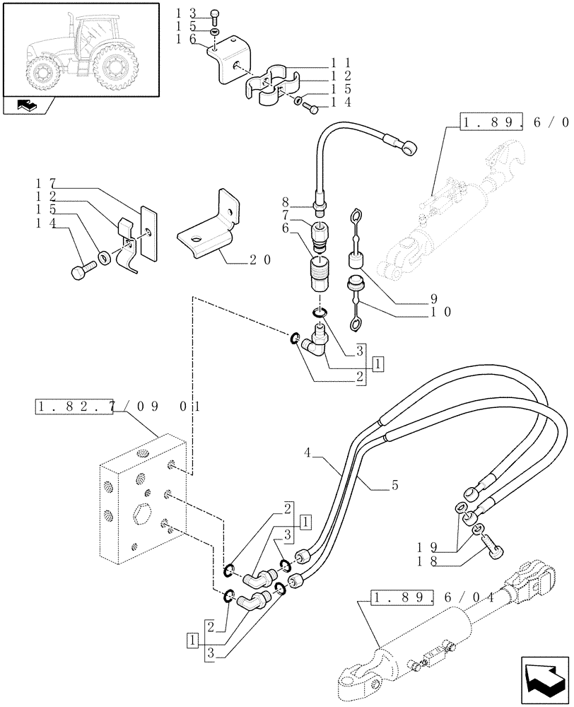 Схема запчастей Case IH PUMA 165 - (1.82.7/09[02]) - (VAR.484) RIGHT LIFT ROD AND TOP LINK HYDRAULIC ADJUST W/ELECTRONIC CONTROL - PIPES (07) - HYDRAULIC SYSTEM