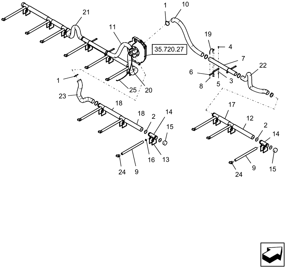 Схема запчастей Case IH 1220 - (39.110.08) - VACUUM AIR SYSTEM - 12 ROW WIDE MOUNTED STACKER (39) - FRAMES AND BALLASTING