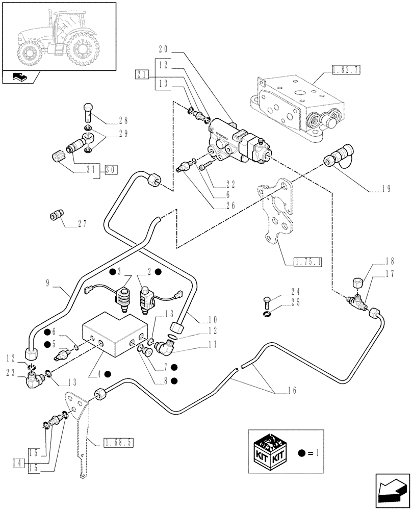 Схема запчастей Case IH PUMA 140 - (1.82.715[01]) - TRAILER BRAKE VALVE (ITALY) AND ASSOCIATED PARTS - C5833 (VAR.331723) (07) - HYDRAULIC SYSTEM