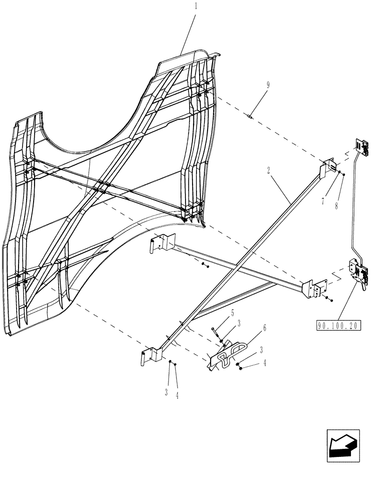 Схема запчастей Case IH 9010 - (90.100.18) - PANEL, SIDE, R.H. (90) - PLATFORM, CAB, BODYWORK AND DECALS