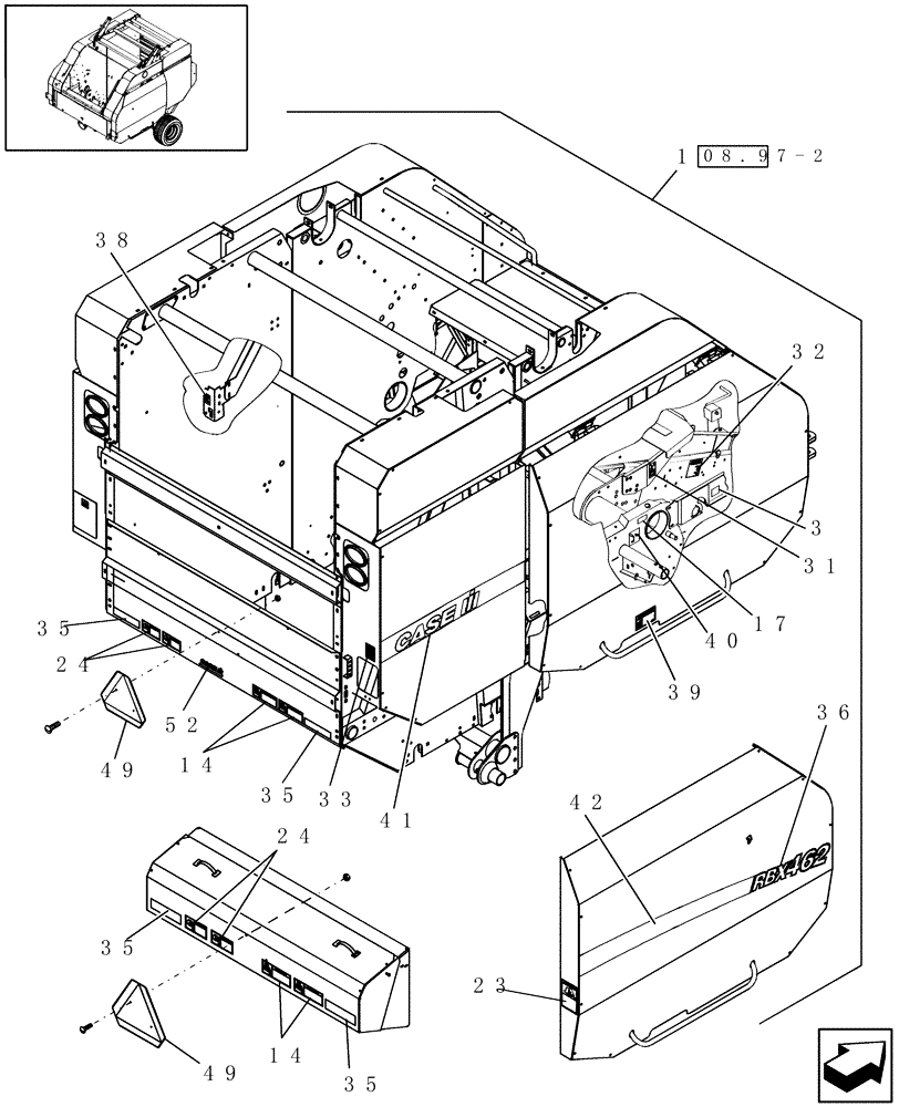 Схема запчастей Case IH RBX462 - (08.97[1]) - DECALS, RH, NORTH AMERICA (08) - SHEET METAL/DECALS