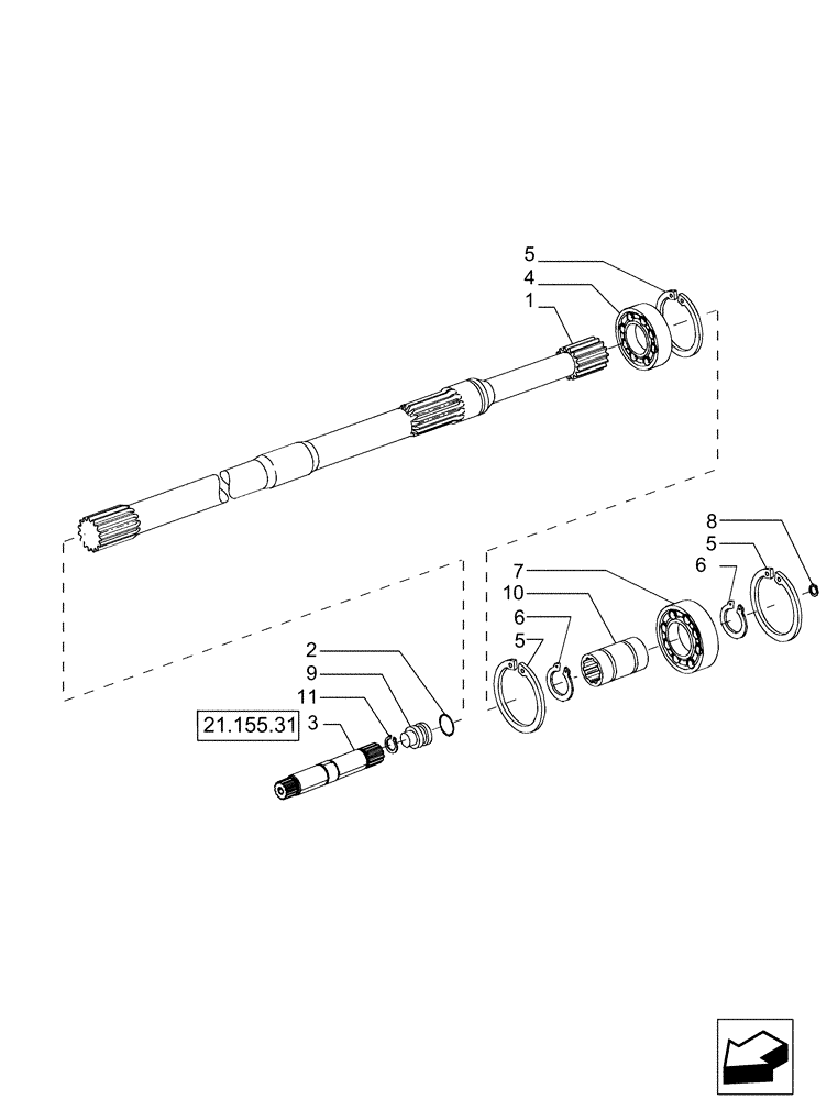 Схема запчастей Case IH MAGNUM 190 - (21.155.20) - TRANSMISSION PTO INPUT SHAFT, WITH POWERSHIFT TRANSMISSION (21) - TRANSMISSION