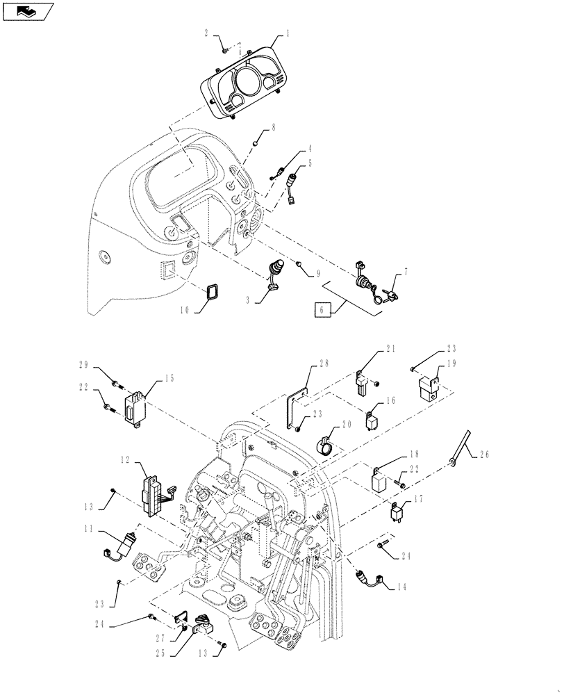 Схема запчастей Case IH FARMALL 35B - (55.418.01[01]) - INSTRUMENT PANEL, GEARSHIFT ( USED ON & BEFORE 03/31/2012 ) (55) - ELECTRICAL SYSTEMS