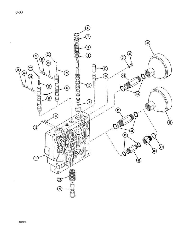 Схема запчастей Case IH 7140 - (6-068) - TRANSMISSION CONTROL VALVE ASSEMBLY, BODY SECTION AND ACCUMULATORS, TWO SPEED REVERSE VALVES (06) - POWER TRAIN