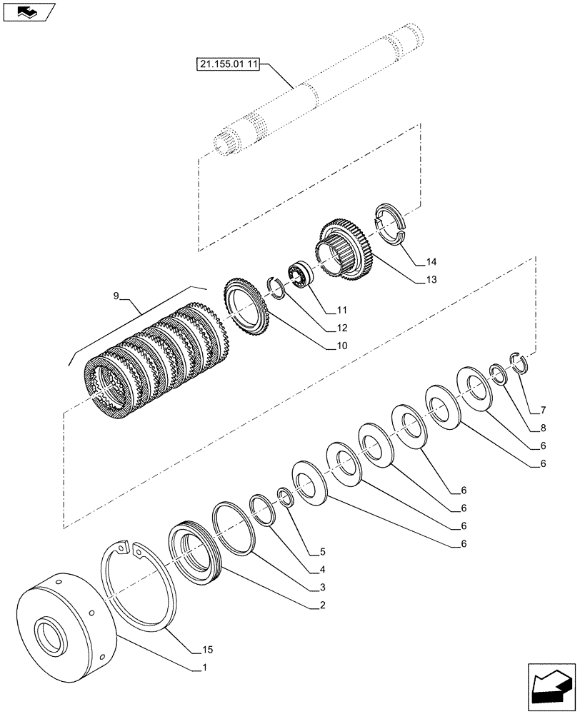 Схема запчастей Case IH PUMA 185 - (21.155.01[12]) - TRANSMISSION 19X6 FPS - 19TH GEAR CLUTCH (VAR.728147-729571) (21) - TRANSMISSION