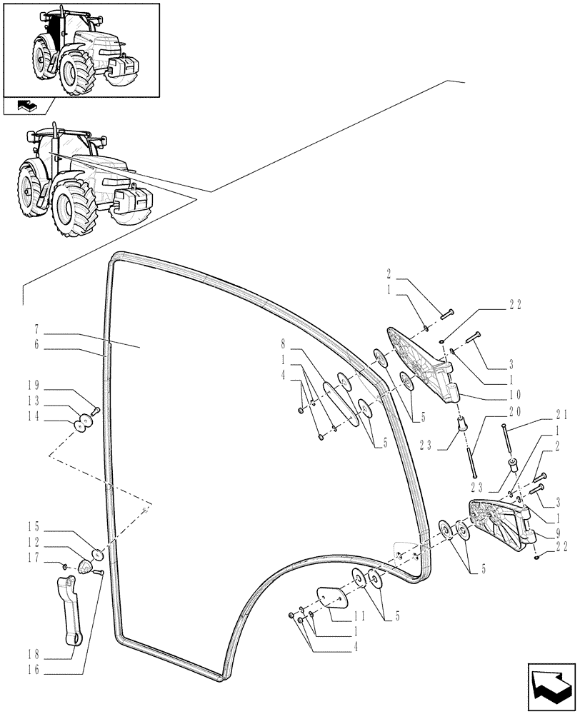 Схема запчастей Case IH PUMA 140 - (1.92.2[01]) - RH DOOR (10) - OPERATORS PLATFORM/CAB