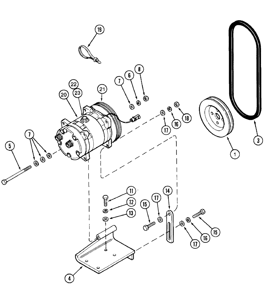 Схема запчастей Case IH 7220 - (9-140) - AIR CONDITIONING, COMPRESSOR MOUNTING AND DRIVE, PRIOR TO TRACTOR P.I.N. JJA0064978 (09) - CHASSIS/ATTACHMENTS