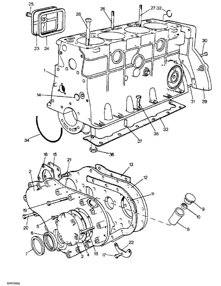 Схема запчастей Case IH 1210 - (2-18) - CYLINDER BLOCK AND COVERS (02) - ENGINE
