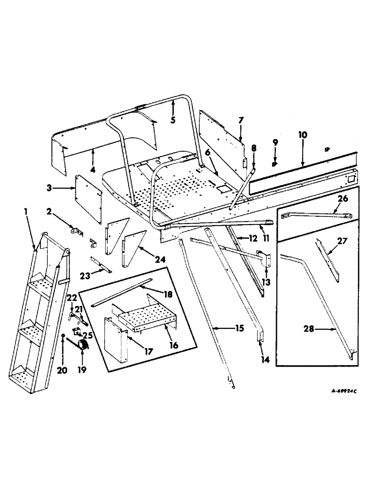 Схема запчастей Case IH 303 - (094) - OPERATORS DECK AND LADDER, SERIAL NO. 7277 AND BELOW (90) - PLATFORM, CAB, BODYWORK AND DECALS