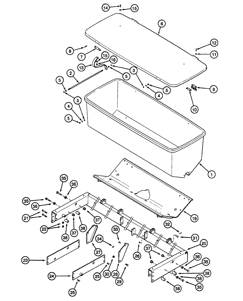 Схема запчастей Case IH 1220 - (75.110.08) - DRY FERTILIZER HOPPER AND MOUNTING, 6 ROW RIGID TRAILING (75) - SOIL PREPARATION