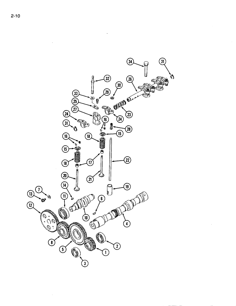 Схема запчастей Case IH 1120 - (2-10) - CAMSHAFT, VALVE MECHANISM AND GEARS (02) - ENGINE