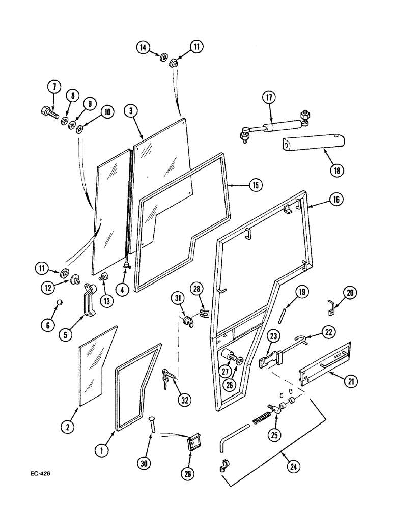 Схема запчастей Case IH 633 - (9-718) - DOOR ASSY., RH - STANDARD AND DELUXE 85 CAB (09) - CHASSIS/ATTACHMENTS