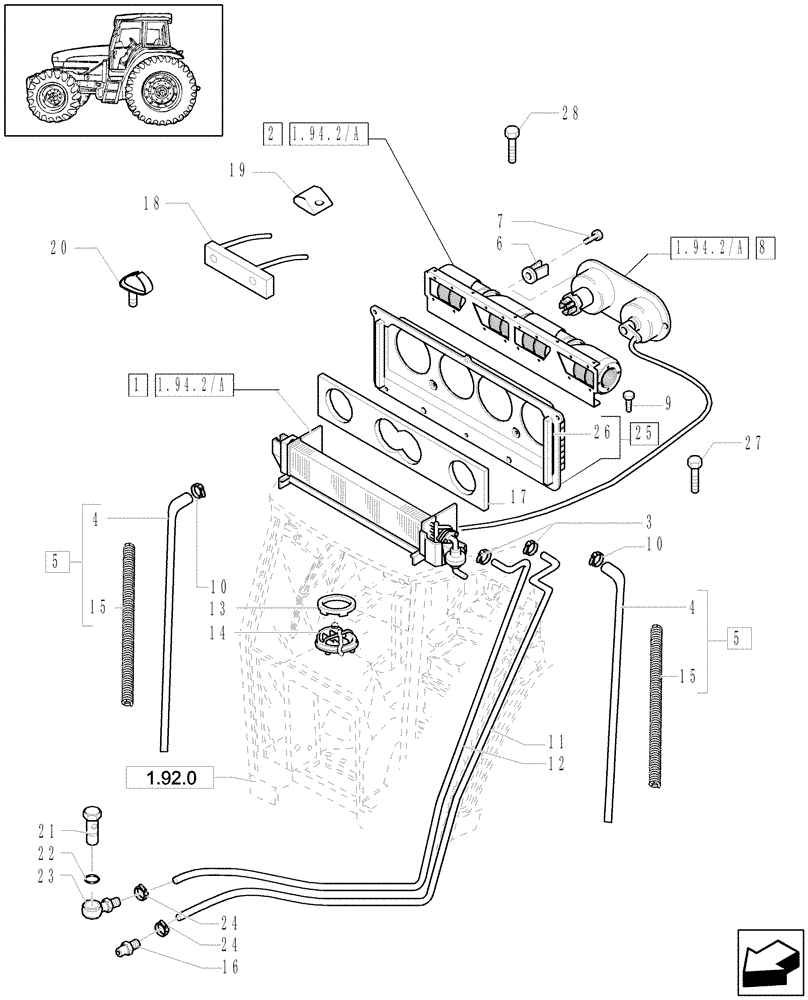 Схема запчастей Case IH JX1070U - (1.94.2[01]) - CAB - HEATING, PARTS (10) - OPERATORS PLATFORM/CAB