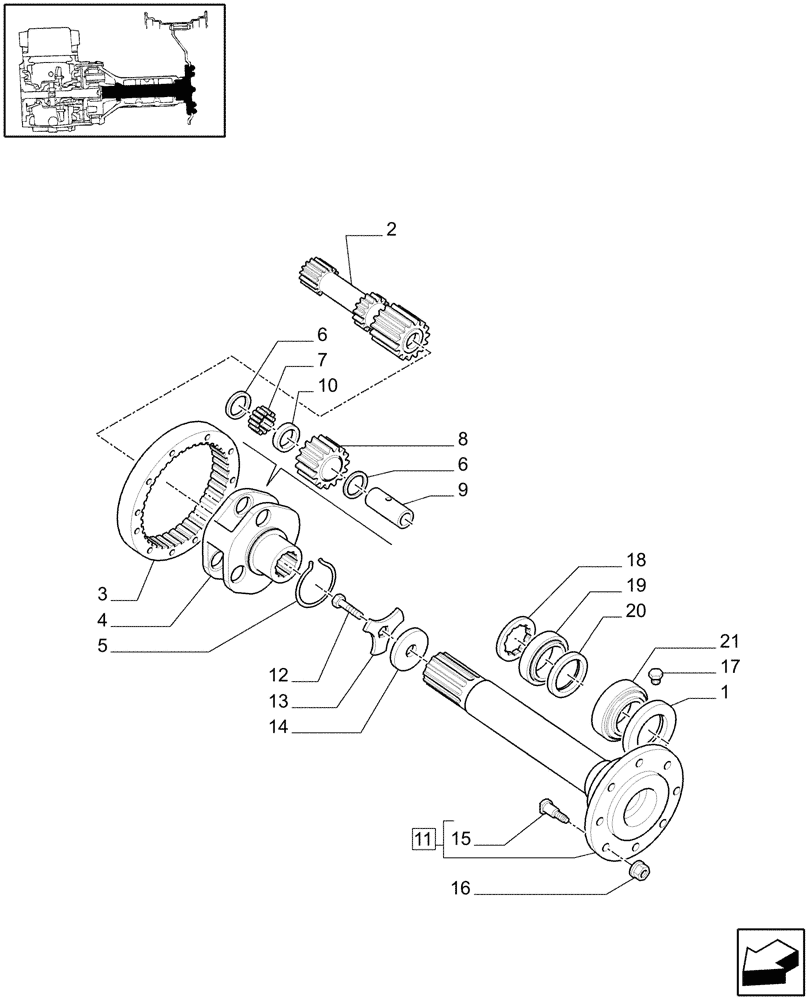 Схема запчастей Case IH MAXXUM 140 - (1.48.1[02]) - HEAVY DUTY REAR FINAL DRIVES - GEARS AND AXLE-SHAFT (05) - REAR AXLE