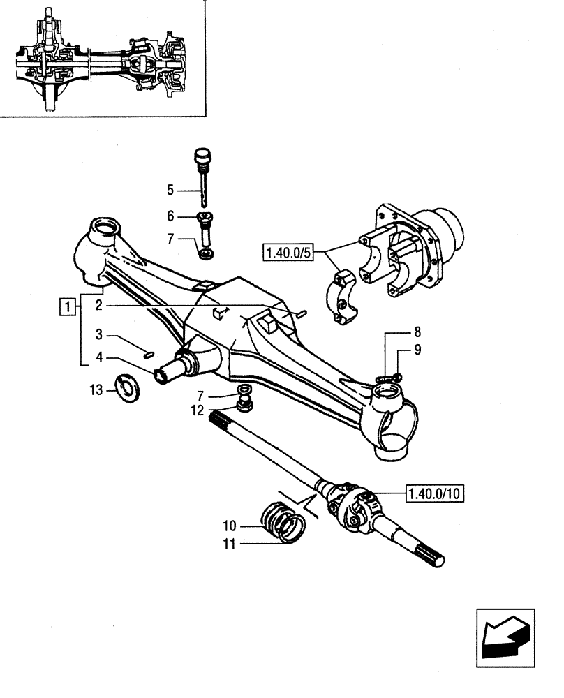 Схема запчастей Case IH JX95 - (1.40.0/01[01]) - FRONT AXLE BOX (04) - FRONT AXLE & STEERING