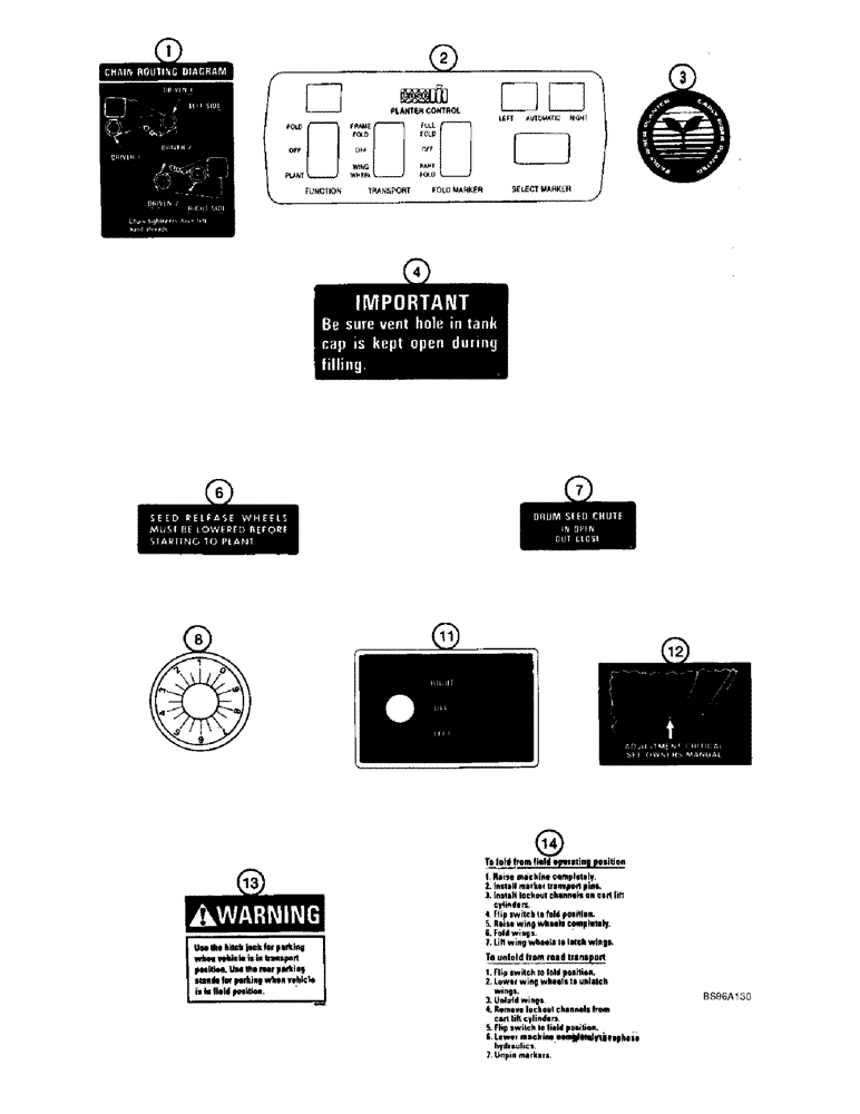 Схема запчастей Case IH 955 - (9F-116) - DECALS, ALL RIGID, VERTICAL FOLD, FRONT FOLD AND PARALLEL (09) - CHASSIS/ATTACHMENTS