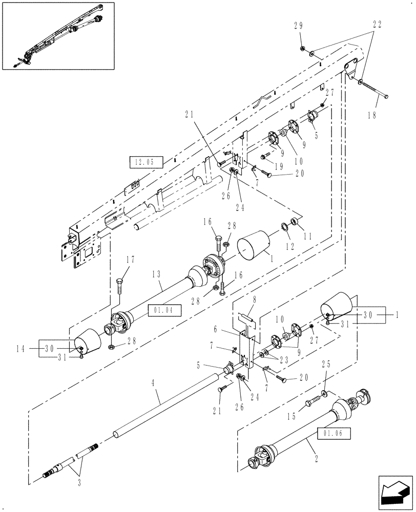 Схема запчастей Case IH DC162 - (01.03) - TONGUE DRIVELINE COMPONENTS (01) - PTO DRIVE SHAFT