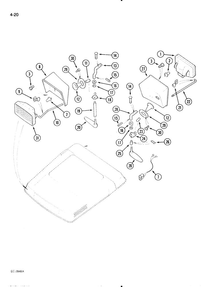 Схема запчастей Case IH 595 - (4-20) - WORK LIGHTS, INTERNALLY ADJUSTABLE, TRACTOR WITH CAB (04) - ELECTRICAL SYSTEMS