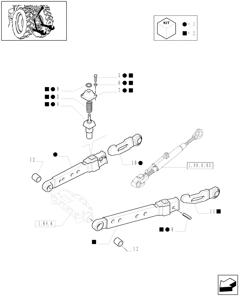 Схема запчастей Case IH MXM120 - (1.89.2/02[01A]) - (VAR.881) IMPLEMENT CARRIER (TELESCOPIC ARMS) CAT. 2 & 3 AND ANTI-SHAKE PLATES - D5155 (09) - IMPLEMENT LIFT