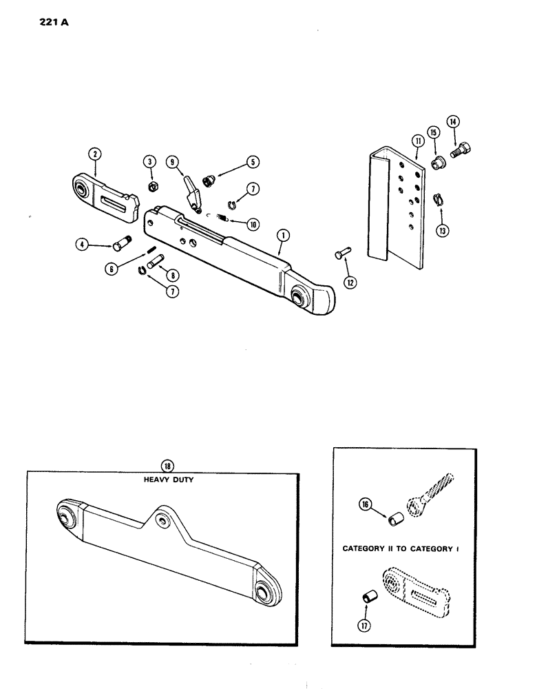 Схема запчастей Case IH 1070 - (221A) - THREE POINT HITCH, DRAFT ARMS (09) - CHASSIS/ATTACHMENTS