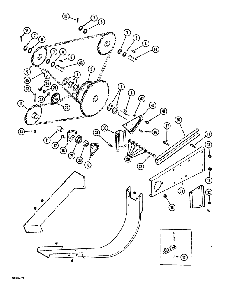 Схема запчастей Case IH 1660 - (9E-18) - GRAIN TANK UNLOADER, CHAIN DRIVE, PRIOR TO P.I.N. JJC0102897 (17) - GRAIN TANK & UNLOADER