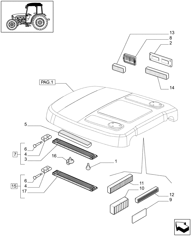 Схема запчастей Case IH JX1085C - (1.92.94[02]) - CAB - ROOF (10) - OPERATORS PLATFORM/CAB