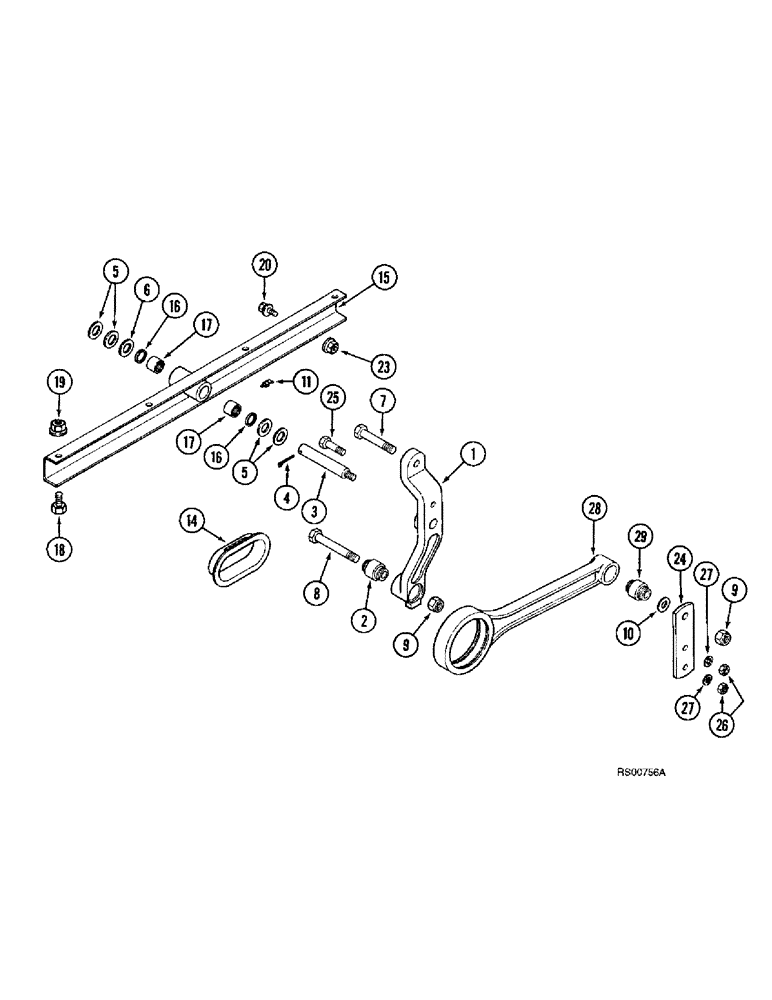 Схема запчастей Case IH 1680 - (9B-44) - CHAFFER DRIVE HANGER LEVER AND SUPPORT (14) - ROTOR, CONCANVES & SIEVE
