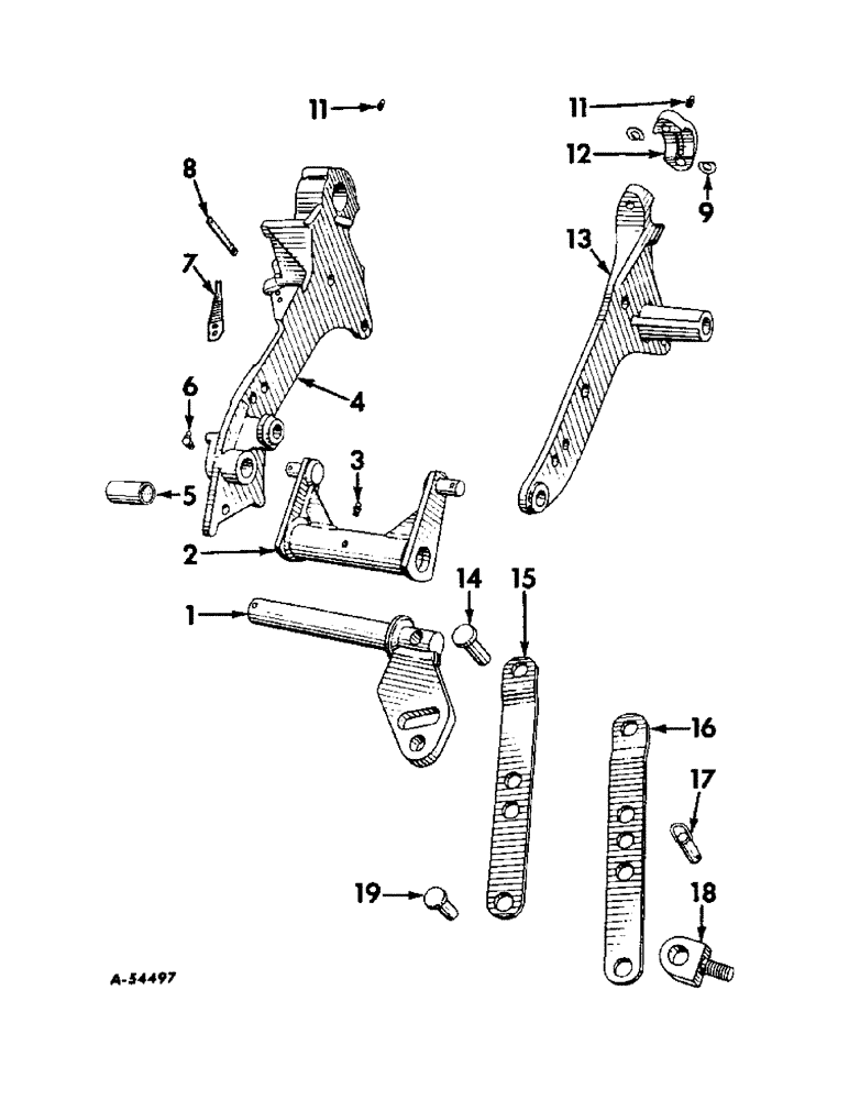 Схема запчастей Case IH 230 - (337) - ATTACHMENTS, SIDE PLATES, LATERAL SWING LIMITER AND SHAFT, FARMALL AND INTERNATIONAL 240 TRACTORS Attachments