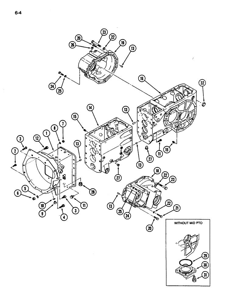 Схема запчастей Case IH 245 - (6-04) - HOUSINGS, CLUTCH, TRANSMISSION, DIFFERENTIAL AND REAR AXLE (06) - POWER TRAIN