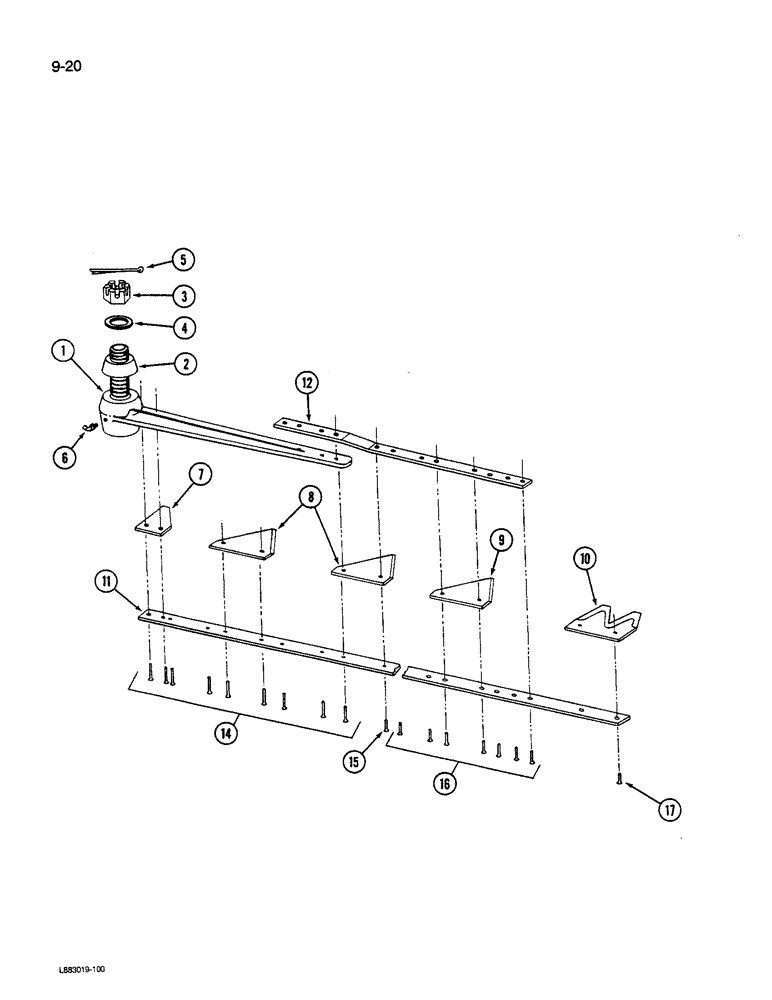 Схема запчастей Case IH 1590 - (9-020) - KNIFE, 1490 AND 1590 MOWER CONDITIONER, ASSEMBLED WITH 1/4 INCH & NO. 5-1/2 RIVETS (03) - CHASSIS/MOUNTED EQUIPMENT