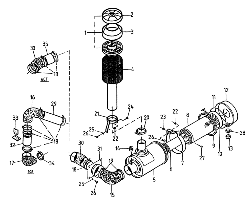 Схема запчастей Case IH 7700 - (C03[10A]) - AIR CLEANER {108/6CT} Engine & Engine Attachments
