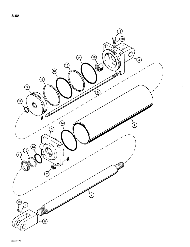Схема запчастей Case IH 780 - (8-62) - TRANSPORT LIFT CYLINDER, 145436C92, TIE-BOLT TYPE, 5 INCH ID (08) - HYDRAULICS