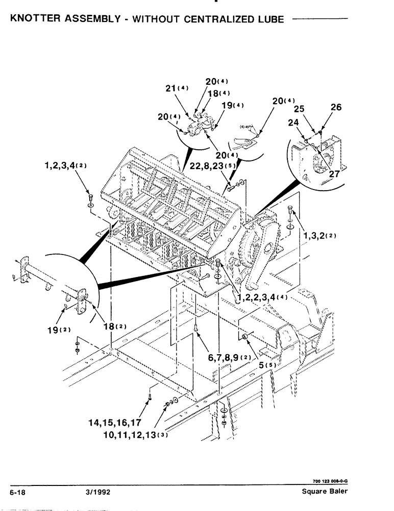 Схема запчастей Case IH 8570 - (6-18) - KNOTTER ASSEMBLY, WITHOUT SENTRALIZED LUBE (14) - BALE CHAMBER