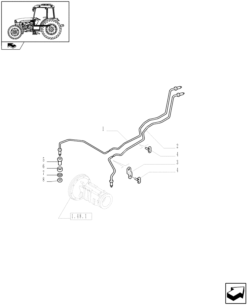 Схема запчастей Case IH FARMALL 95C - (1.68.5) - BRAKE PIPING (05) - REAR AXLE