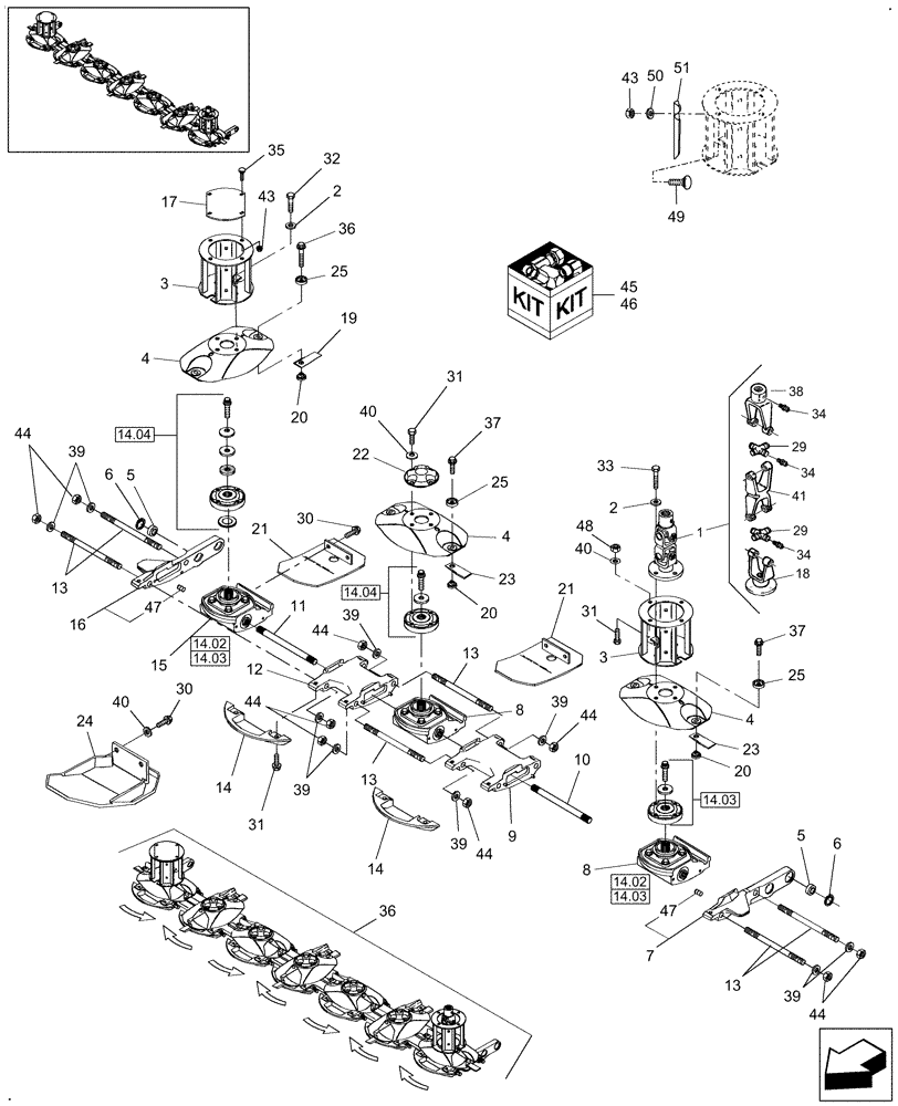 Схема запчастей Case IH DC102F - (14.01[01]) - CUTTERBAR, FLAIL (14) - CROP CUTTING