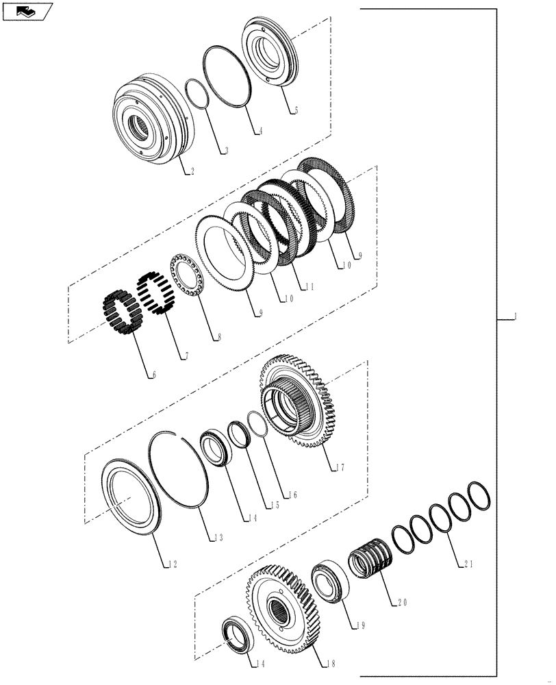 Схема запчастей Case IH STEIGER 600 - (21.155.04[02]) - POWER SHIFT TRANSMISSION - 1ST INPUT SHAFT, PS6, 9C (21) - TRANSMISSION