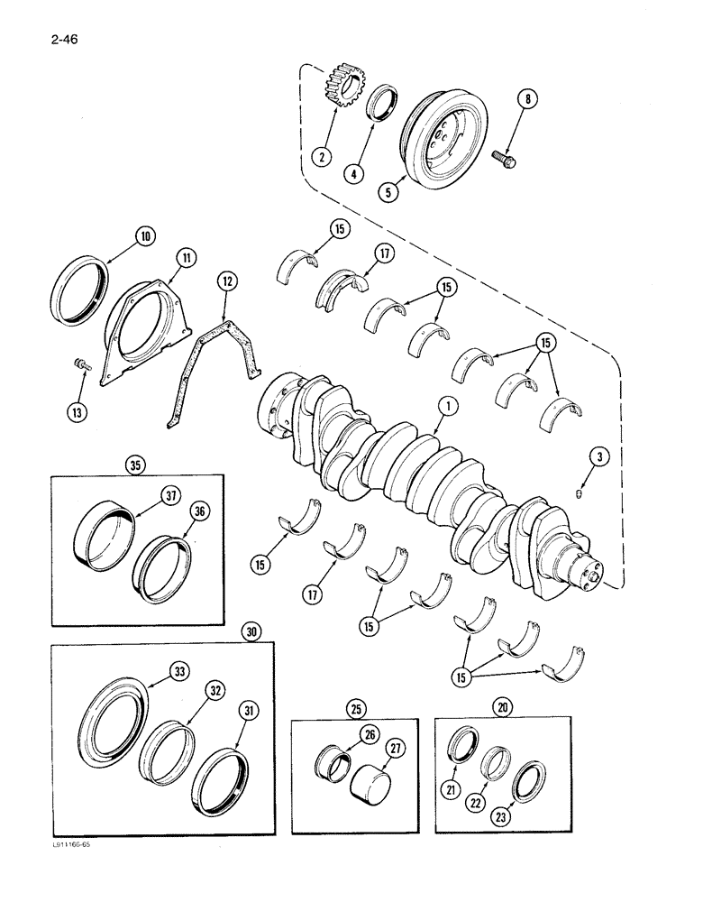 Схема запчастей Case IH 1640 - (2-46) - CRANKSHAFT, 6TA-590 ENGINE (01) - ENGINE