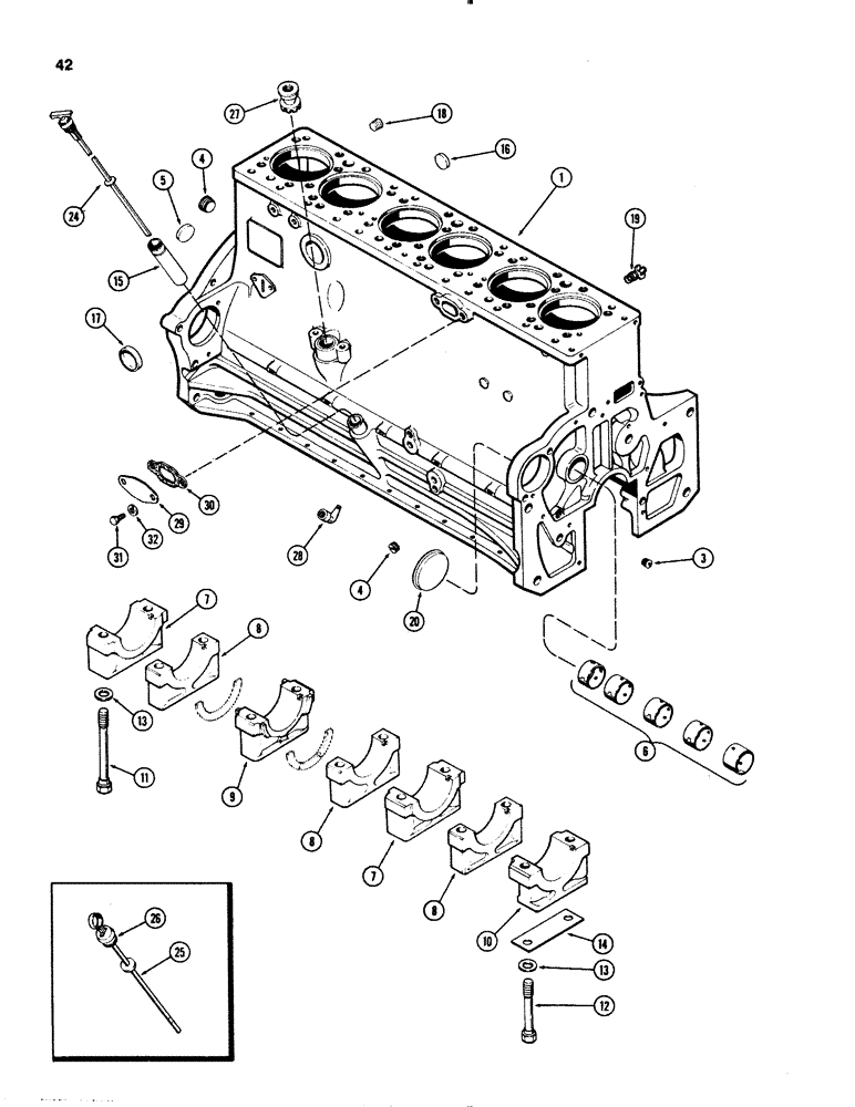 Схема запчастей Case IH 1070 - (0042) - CYLINDER BLOCK, 451B DIESEL ENGINE, 1ST USED ENG. SERIAL NUMBER 2555990 (02) - ENGINE