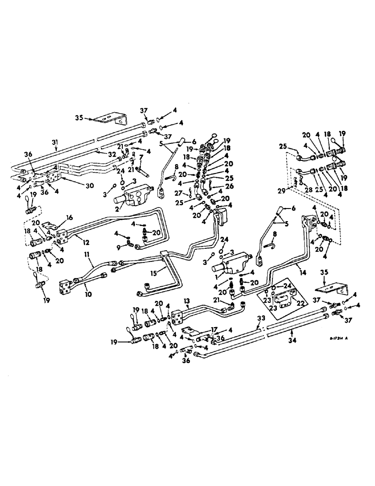 Схема запчастей Case IH 544 - (F-41) - HYDRAULICS SYSTEM, AUXILIARY HYDRAULIC VALVES AND TUBES, FARMALL TRACTORS WITH S/N 14689 AND BELOW (07) - HYDRAULIC SYSTEM