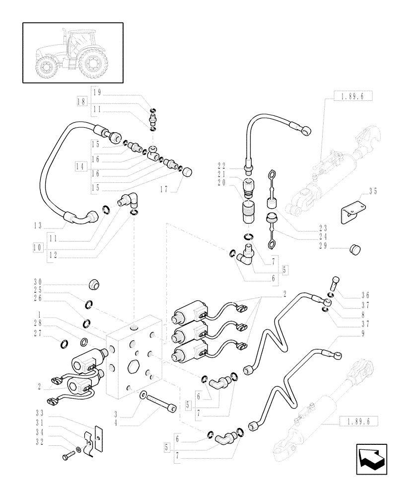 Схема запчастей Case IH PUMA 195 - (1.82.7/11[01]) - (VAR.484) RIGHT LIFT ROD AND TOP LINK HYD ADJUST W/ELEC CONTROL - PIPES - C5928 (07) - HYDRAULIC SYSTEM