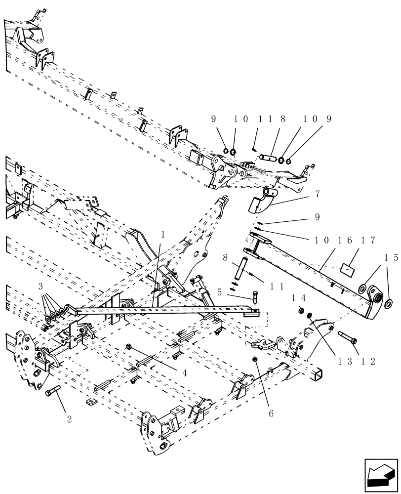 Схема запчастей Case IH ATX400 - (1.330.1) - 6 THREE SECTION OUTER WING BRACING AND ROCKSHAFT - 27 MODEL SHOWN (12) - FRAME